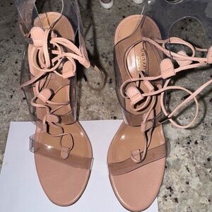 Aquazzura Tan and PVC Lace-Up Milos Stiletto Heels